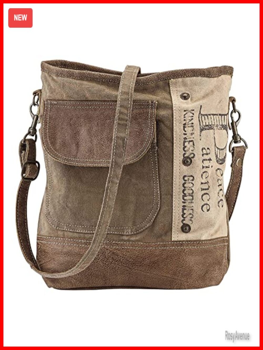 Upcycled Canvas Shoulder Bag Faux-Leather Trim Adjustable Crossbody Tote